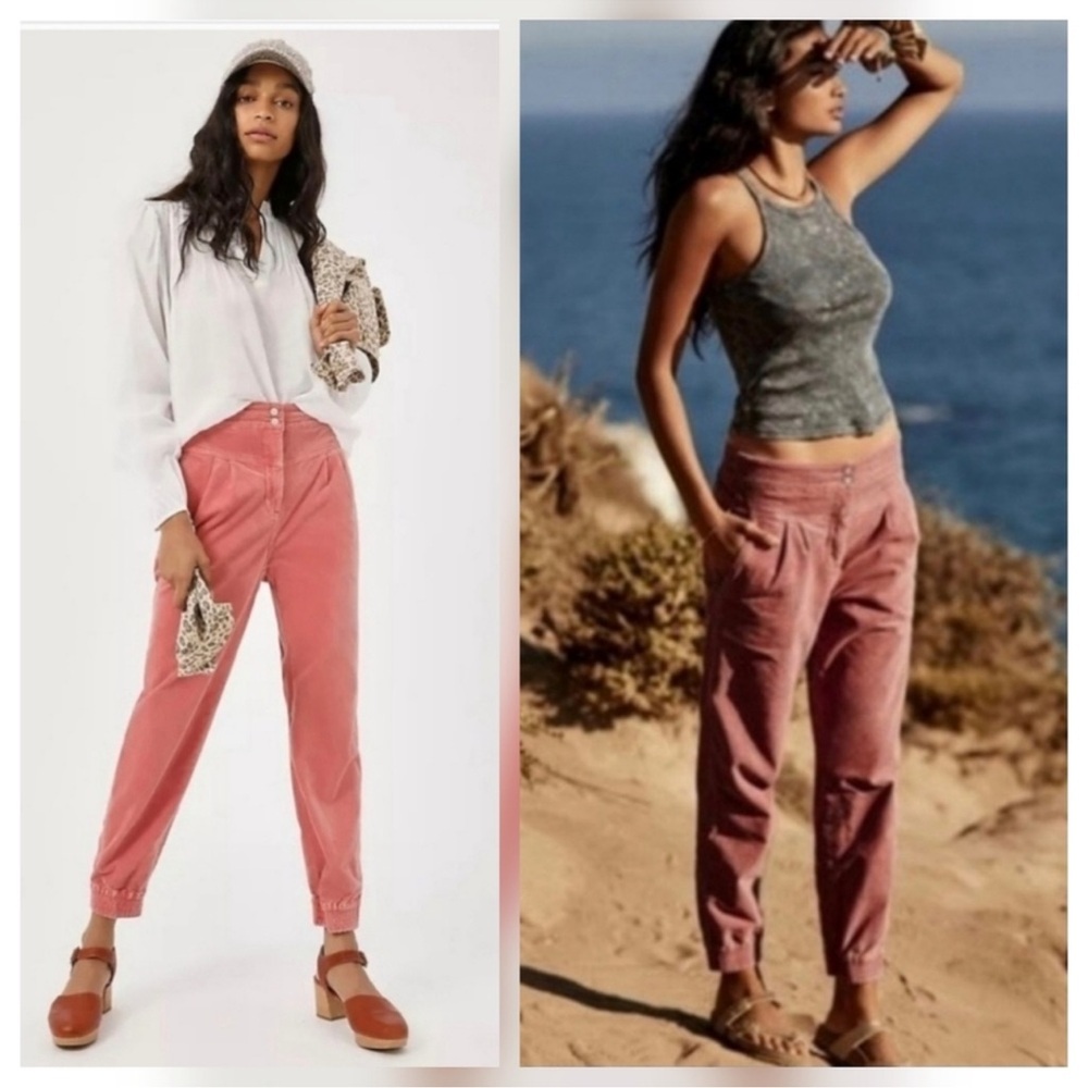 Anthropologie Kalea Corduroy High-Rise Jogger‎ Pants Dusty Rose Womens L